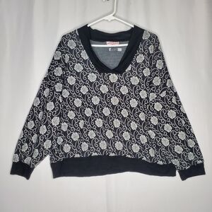 Young Stuff Vtg Knit Sweatshirt Womens 3X Black White Dark Rose 80s Grunge Rock